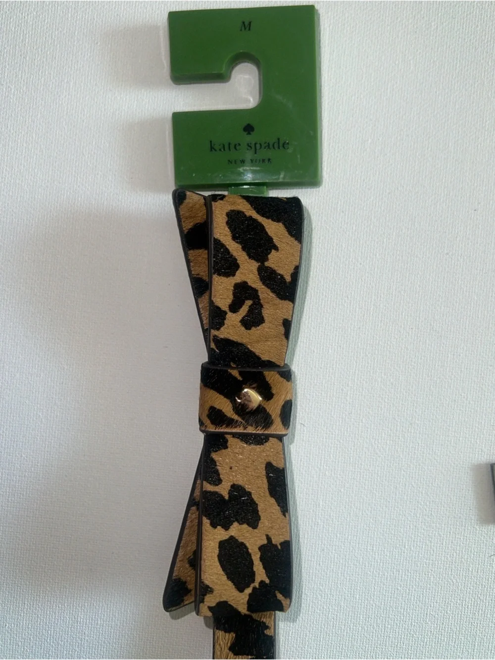NWT Kate Spade New York leopard-print bow calf hair skinny belt Medium